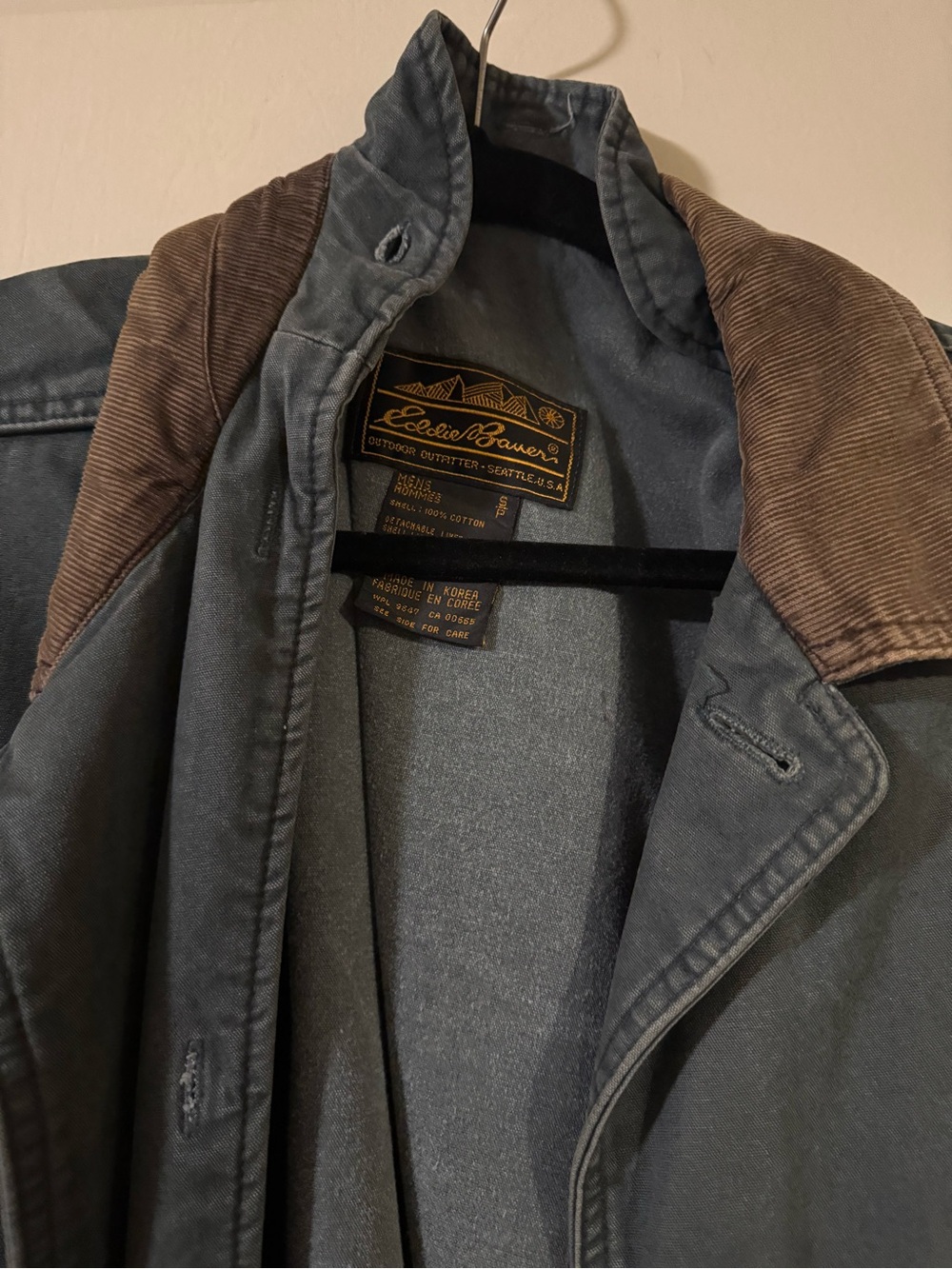Eddie Bauer Field Jacket with Brown Corduroy Collar - Teal - Picture 3 of 3